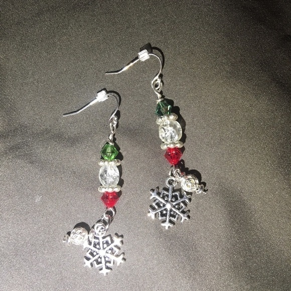 Snowflake silver-Swarovski red and green crystal - Picture 4 of 5